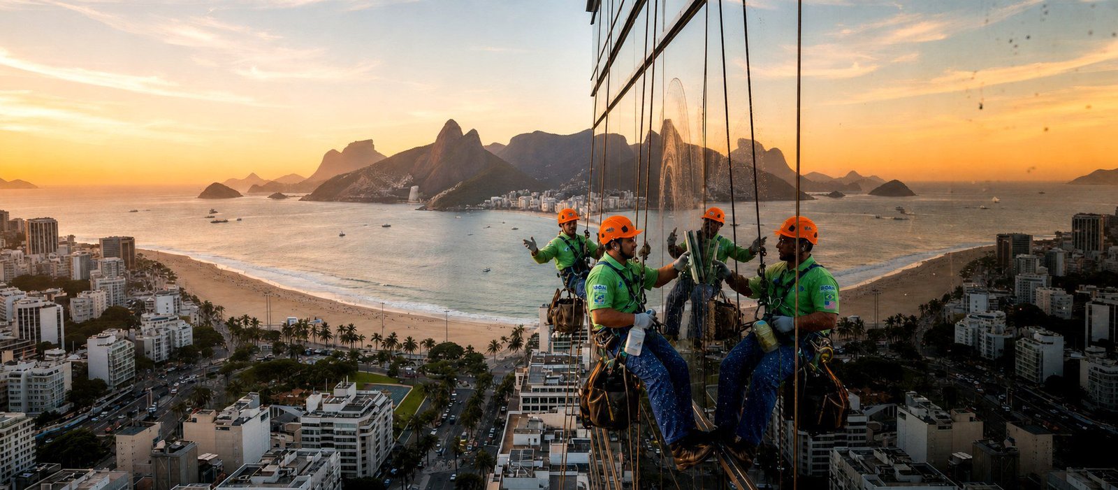 Equipe Rodan em limpeza de fachada no Rio de Janeiro